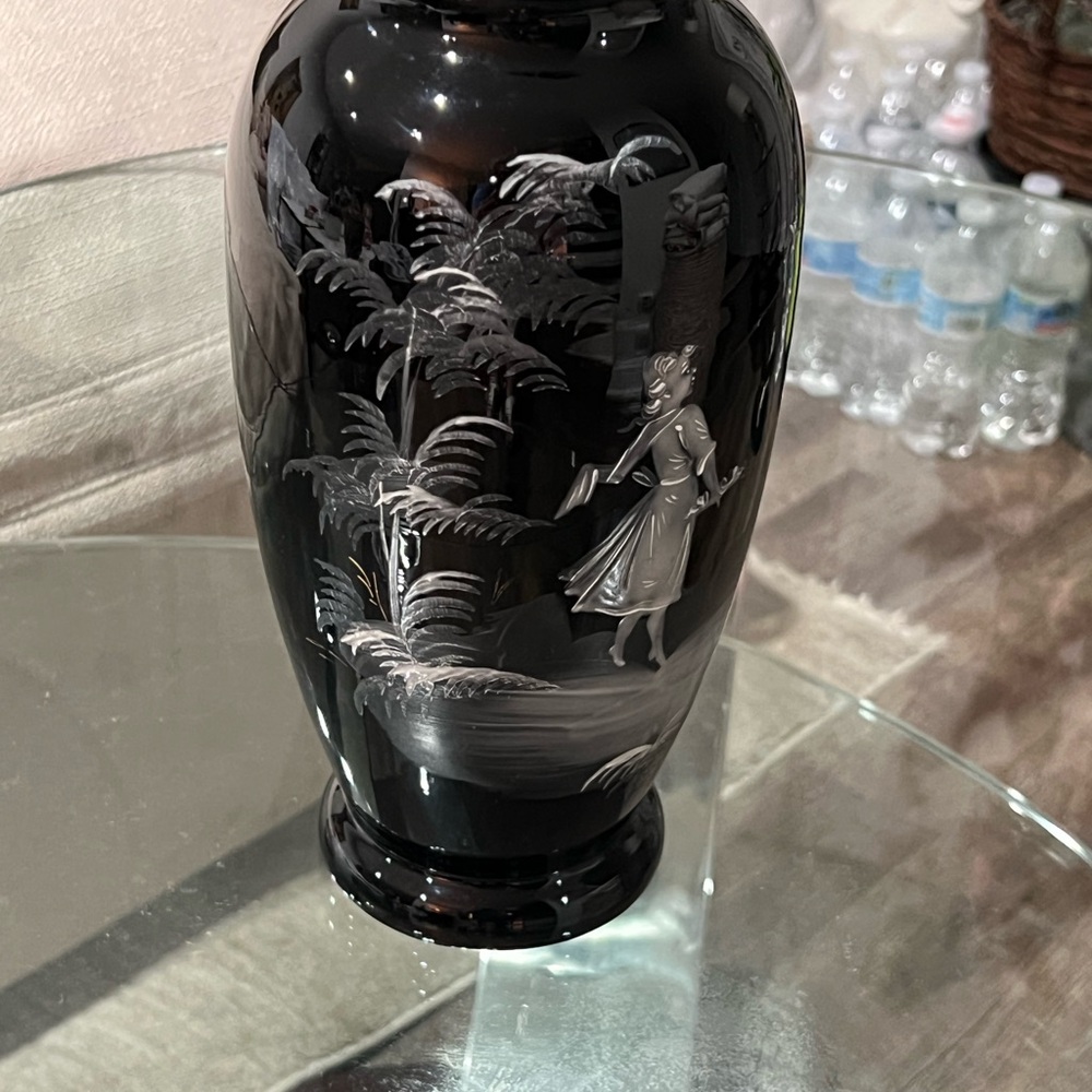 Rare Mary Gregory style Black and Silver Decorative Vase pair $275 for both.